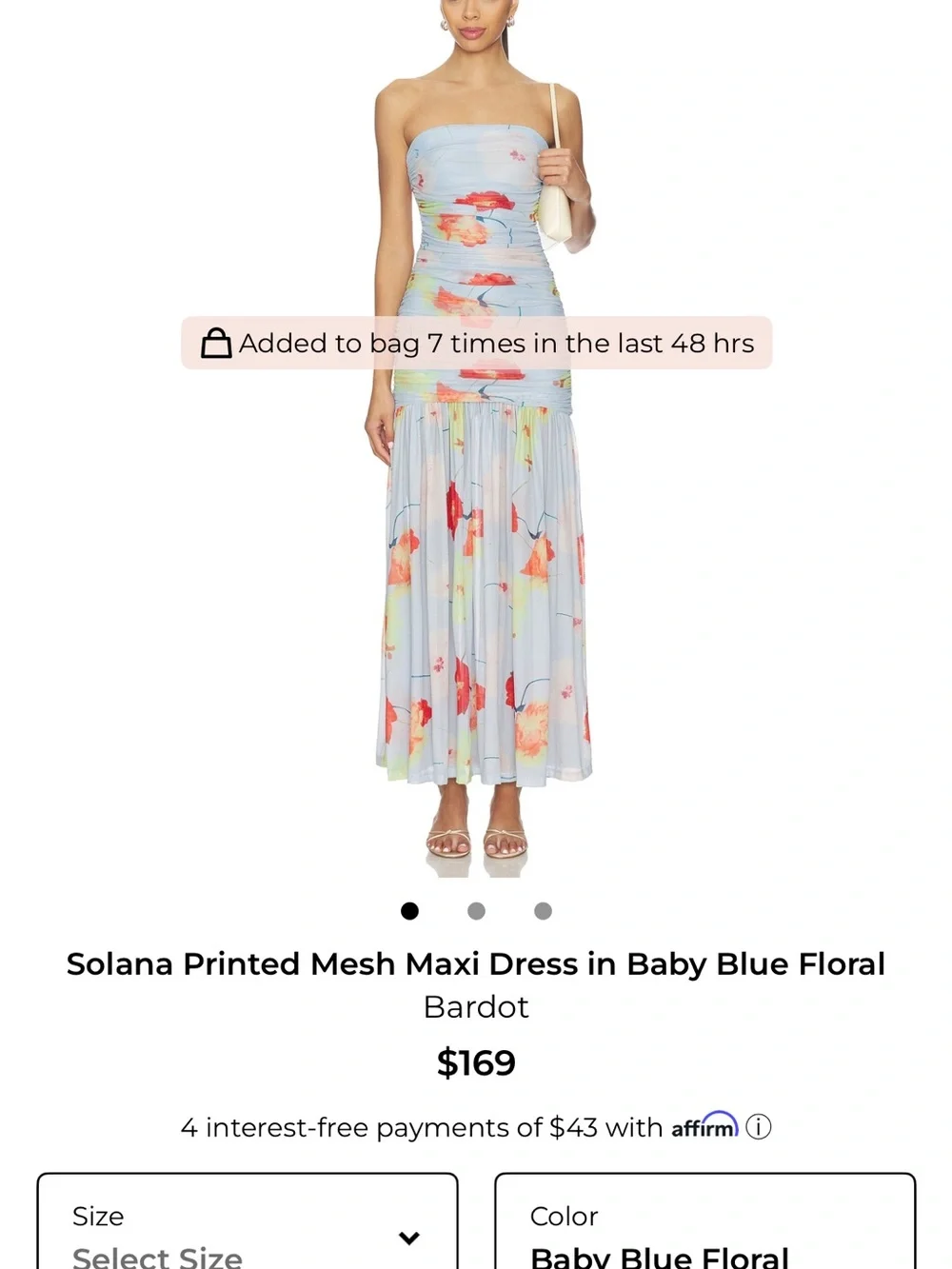 Bardot Kids Strapless Baby Blue Floral Mesh Maxi Dress